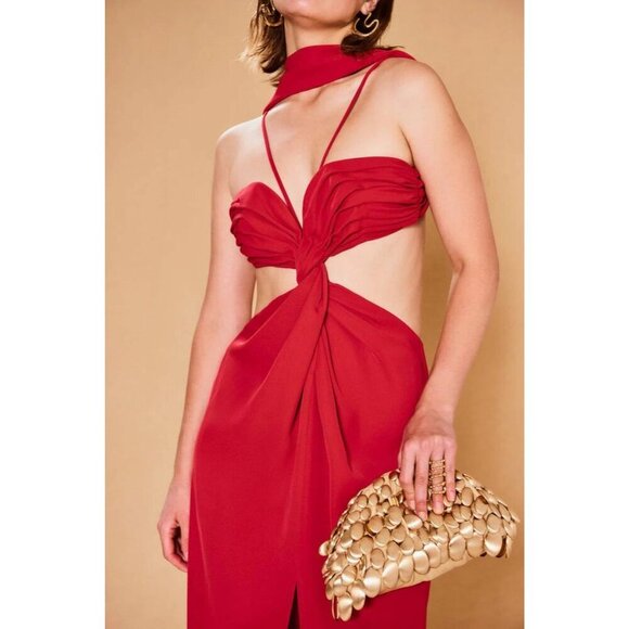 Cult Gaia Cody Gown in Amanita Luxe Twill In Red Large New Womens Maxi Dress - Picture 12 of 16